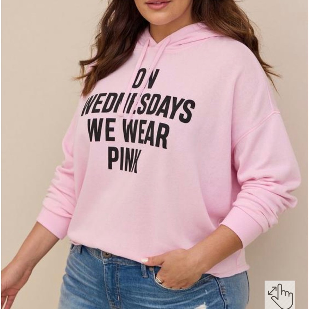 ❗️SOLD❗️NWT Mean Girls Wednesday Wear Pink Cozy Fleece Pullover Crop Hoodie